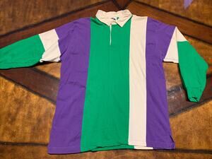 Vtg 70s Chill green purple Top Shirt Woman cotton large long sleeve